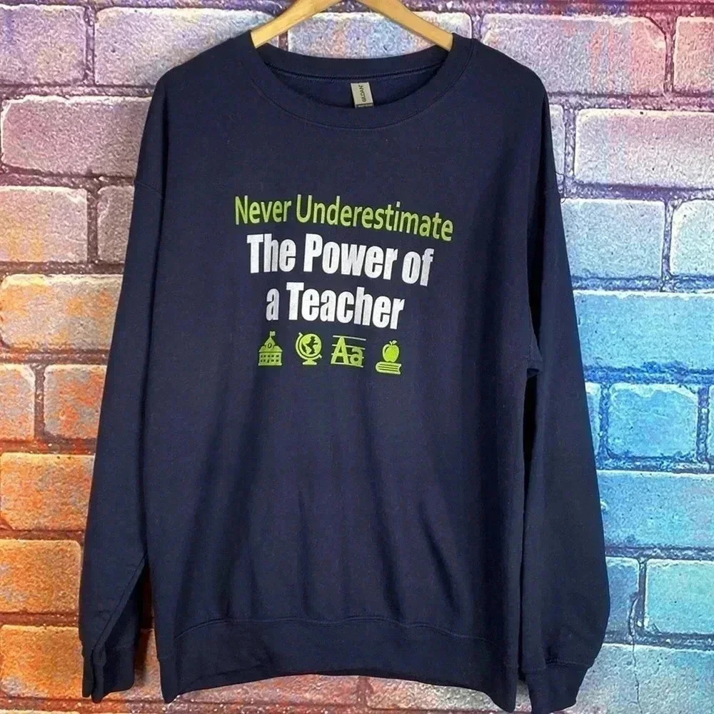 Sweatshirt Crewneck Vintage School Teacher Unisex Men's Sweater Navy Large